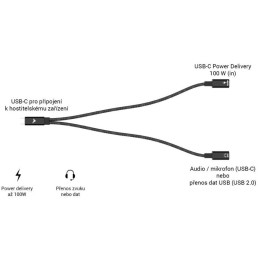 I-tec přípojný kabel USB-C Splitter Audio/Data, Power Delivery 100W