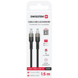 Swissten datový video kabel USB 4.0, USB-C, 240w, 8k@60hz, 40 gb/s, TB3 & TB4, 1,5 m černý