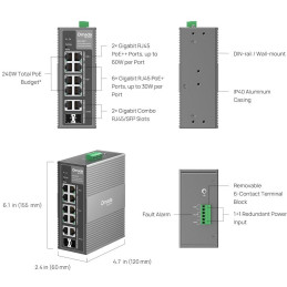 TP-Link IES210GPP - 10-portový Omada Industry PoE Switch, 2x GLAN PoE++, 6x GLAN PoE+, 2x GLAN, 2x Combo Gigabit SFP
