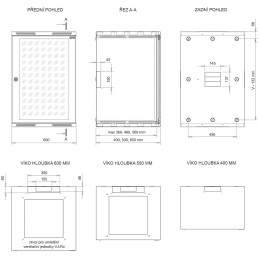Solarix rozvaděč nástěnný SENSA 15U 500mm, dveře sklo, šedá RAL 7035, SENSA-15U-65-11-G