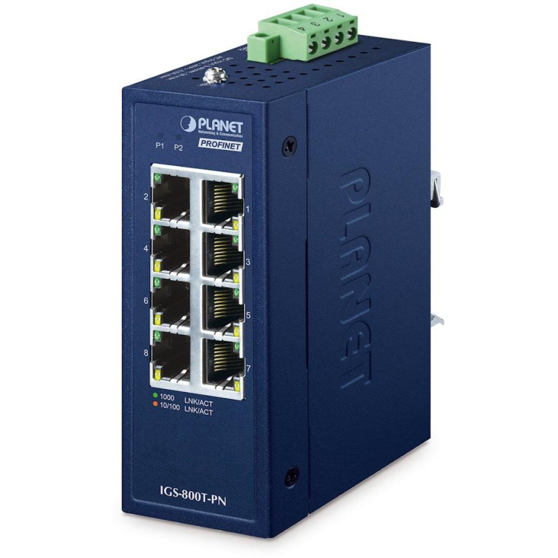 Planet IGS-800T-PN Kompaktní Průmyslový PROFINET Switch 8x1Gb RJ45, -40 +75°C, IP30, EFT+ESD, 9-48VDC, fanless