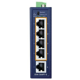 Planet ISW-504PT-E průmyslový kompaktní switch, 1x10/100TX, 4x10/100TX PoE+ 802.3at 120W, -40~75°C, 48-55VDC , IP40
