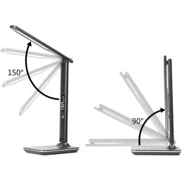 IMMAX LED stolní lampička Kingfisher/ Qi nabíjení/ 8,5W/ 400lm/ 12V/2,5A/ 3 barvy světla/ sklápěcí rameno/ černá