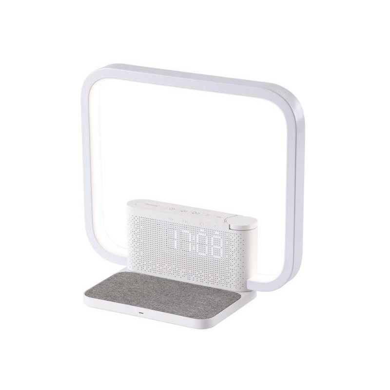 IMMAX LED stolní lampička CRANE/ Qi nabíjení/ 18W/ budík/ 12V/1,5A/ 200lm/ bílá