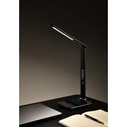 IMMAX LED stolní lampička Kingfisher/ Qi nabíjení/ 8,5W/ 400lm/ 12V/2,5A/ 3 barvy světla/ sklápěcí rameno/ černá