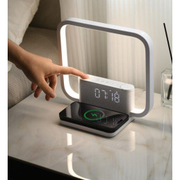 IMMAX LED stolní lampička CRANE/ Qi nabíjení/ 18W/ budík/ 12V/1,5A/ 200lm/ bílá