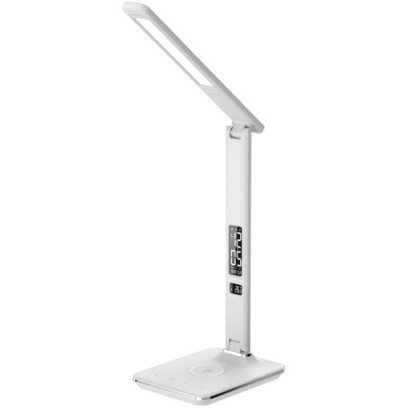 IMMAX LED stolní lampička Kingfisher/ Qi nabíjení/ 8,5W/ 400lm/ 12V/2,5A/ 3 barvy světla/ sklápěcí rameno/ bílá