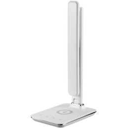 IMMAX LED stolní lampička Kingfisher/ Qi nabíjení/ 8,5W/ 400lm/ 12V/2,5A/ 3 barvy světla/ sklápěcí rameno/ bílá