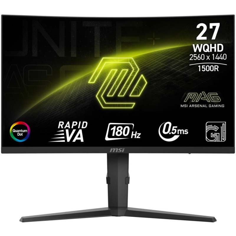 MSI Gaming MAG 275CQRF QD E2/ 27" zakřivený/ 2560 x 1440/ VA/ 0,5ms/ 180Hz/ 300cd/m2/ 5000:1/ HDMI/ DP/ VESA/ černý