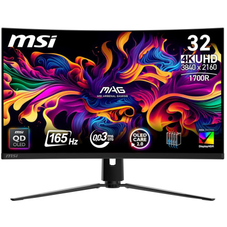 MSI Gaming MAG 21CUP QD-OLED/ 31,5" zakřivený/ 3840 x 2160/ UHD/ 0,03ms/ 165Hz/ 250cd/m2/ 1,5M:1/ HDMI/ DP/ VESA/ černý