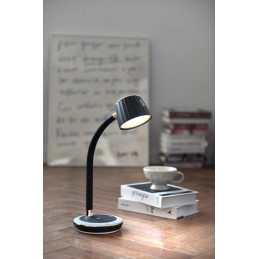 IMMAX LED stolní lampička PERLA/ Qi nabíjení/ 18W/ DC 12V/1,5A/ 270lm/ černo-šedá/ kovový detail