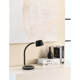 IMMAX LED stolní lampička PERLA/ Qi nabíjení/ 18W/ DC 12V/1,5A/ 270lm/ černo-šedá/ kovový detail