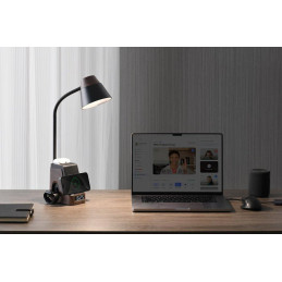 IMMAX LED stolní lampička IDEAL/ Qi nabíjení/ CCT/ 8W/ 800lm/ budík s hodinami/ tmavé dřevo/černá