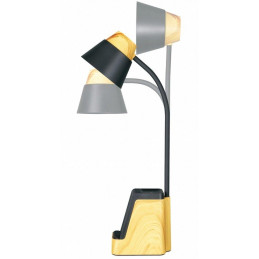 IMMAX LED stolní lampička IDEAL/ Qi nabíjení/ CCT/ 8W/ 800lm/ budík s hodinami/ světlé dřevo/černá