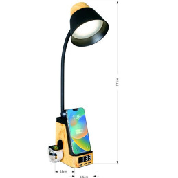 IMMAX LED stolní lampička IDEAL/ Qi nabíjení/ CCT/ 8W/ 800lm/ budík s hodinami/ světlé dřevo/černá