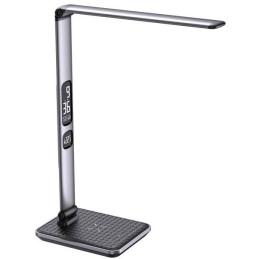 IMMAX LED stolní lampička HERON NEW/ Qi nabíjení/ 8,5W/ DC 12V/2A/ stmívatelná/ sklápěcí rameno/ stříbrná