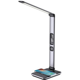 IMMAX LED stolní lampička HERON NEW/ Qi nabíjení/ 8,5W/ DC 12V/2A/ stmívatelná/ sklápěcí rameno/ stříbrná