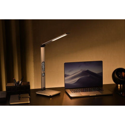 IMMAX LED stolní lampička HERON NEW/ Qi nabíjení/ 8,5W/ DC 12V/2A/ stmívatelná/ sklápěcí rameno/ stříbrná