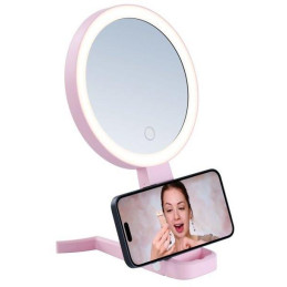 IMMAX LED kosmetické zrcátko SWEET Make up/ oboustranné/ 10x zvětšovací/ CCT/ stojánek na mobil/ růžové