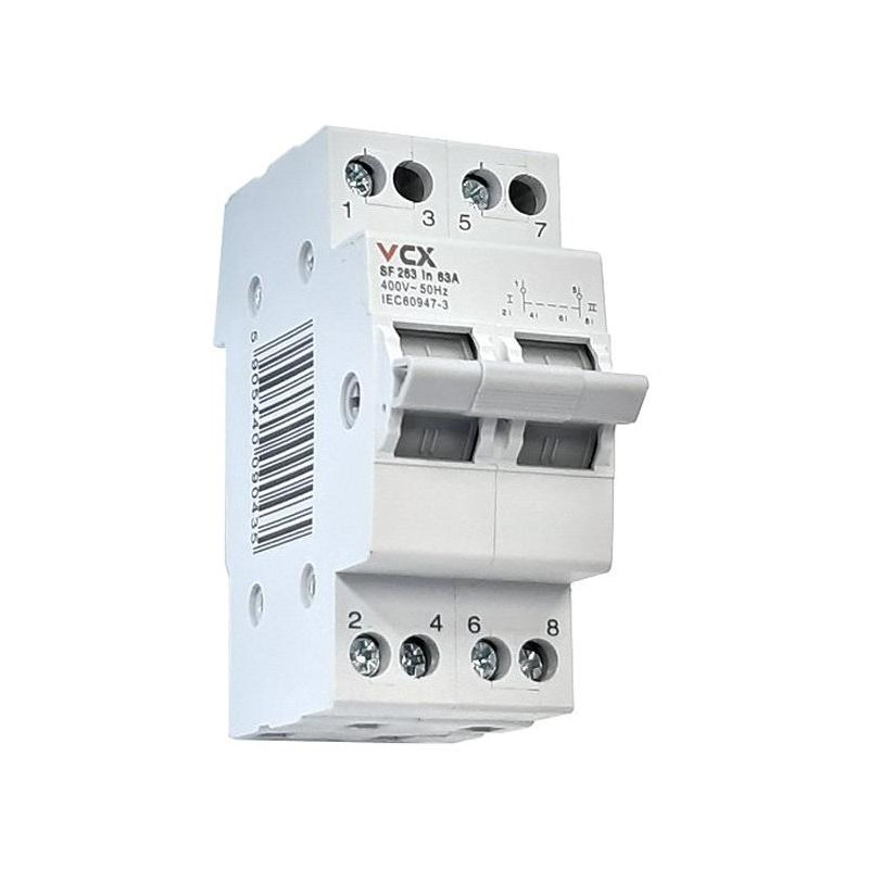 Solarmi VCX SF263 přepínač napájení, 1-0-2, 2P, 63A, na DIN lištu