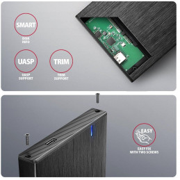 AXAGON hliníkový box pro 2,5" SATA SSD/HDD / EE25-XA6C / USB-C 3.2 Gen 1 / kabel 50cm