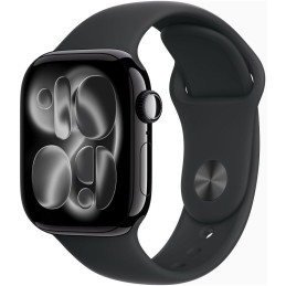 Apple Watch Series 11 42mm Klavírně černý hliník s černým sportovním řemínkem - S/M