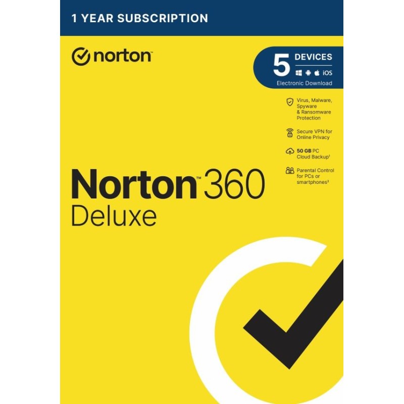 NORTON 360 DELUXE 50GB +VPN 1 uživateľ pre 5 zariadení na 2 roky - ESD