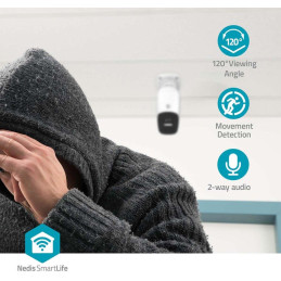 NEDIS IP kamera/ venkovní/ IP66/ Wi-Fi/ 4Mpix/ 1440p/ dobíjecí/ reflektor/ detekce pohybu/ noční vidění 8m/ bílá