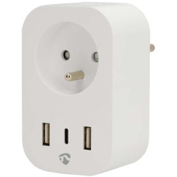 NEDIS Wi-Fi chytrá zásuvka/ měřič spotřeby/ 16A/ francouzský typ E/ IP21/ 3680 W/ 1x USB-C/ 2x USB/ bílá
