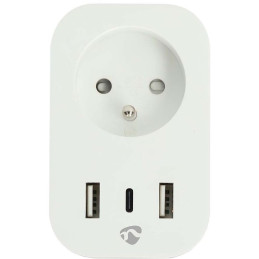 NEDIS Wi-Fi chytrá zásuvka/ měřič spotřeby/ 16A/ francouzský typ E/ IP21/ 3680 W/ 1x USB-C/ 2x USB/ bílá
