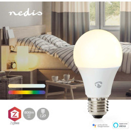 NEDIS chytrá LED žárovka/ Zigbee 3.0/ E27/ A60/ 9W/ 230V/ 470lm/ teplá až studená bíla/ 2700 - 6500K/ RGB/ stmívatelná