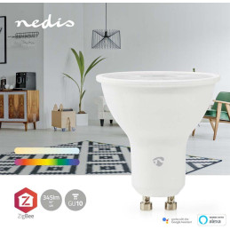 NEDIS chytrá LED žárovka/ Zigbee 3.0/ GU10/ PAR16/ 4,7W/ 230V/ 470lm/ teplá až studená bíla/ 2700 - 6500K/ RGB/ stmívate