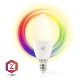 NEDIS chytrá LED žárovka/ Zigbee 3.0/ E14/ 9W/ 230V/ 470lm/ teplá až studená bíla/ 2700–6500K/ RGB/ stmívatelná