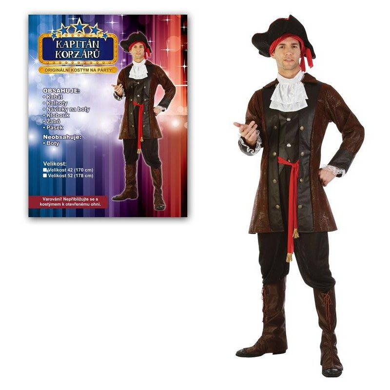 Kostým na karneval - Kapitán korzárů, pro dospělé (178 cm).