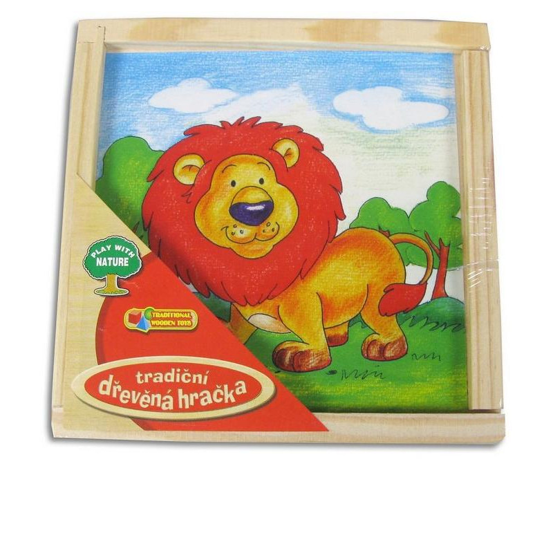 MaDe Kostky zvířátka 2 druhy, kostka 5cm, dřevěné