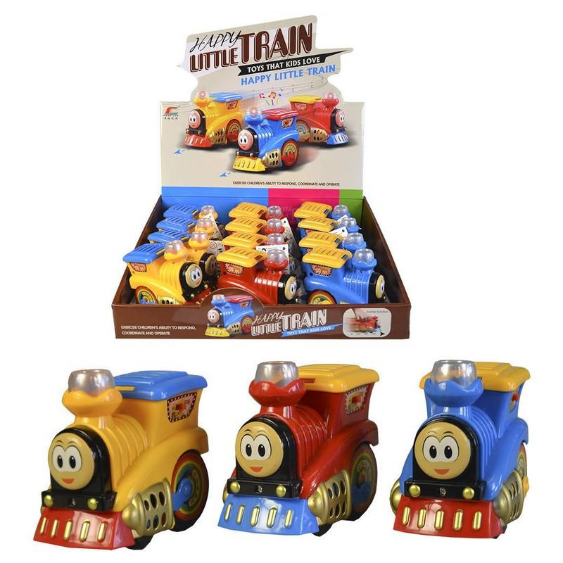 Lokomotiva na setrvačnik, na baterie se světlem a zvukem, 9 cm, 12 ks v boxu