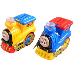 Lokomotiva na setrvačnik, na baterie se světlem a zvukem, 9 cm, 12 ks v boxu