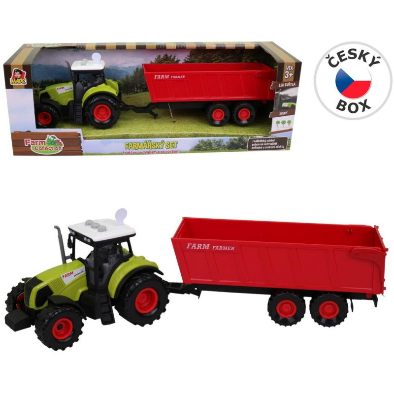 Traktor s přívěsem, se zvukem a světlem, 12,5 x 34,5 cm