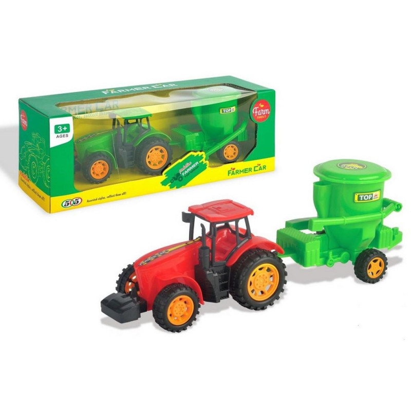 Traktor s vlečkou, na setrvačník, 10x29x9cm