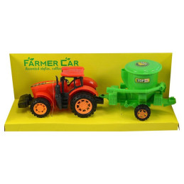 Traktor s vlečkou, na setrvačník, 10x29x9cm