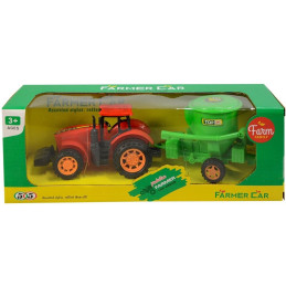 Traktor s vlečkou, na setrvačník, 10x29x9cm