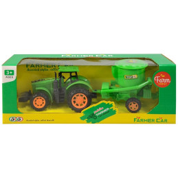 Traktor s vlečkou, na setrvačník, 10x29x9cm