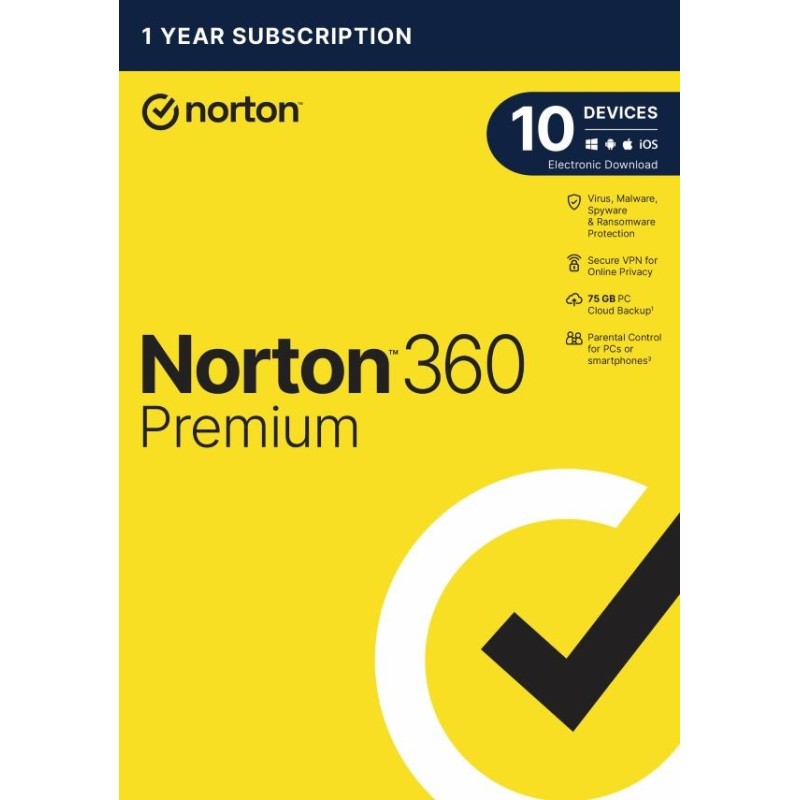 NORTON 360 PREMIUM 75 GB + VPN 1 użytkownik na 10 urządzeń przez 3 lata-ESD
