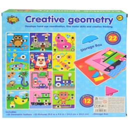 Mozaika geometrické tvary 22 dílků, 12 karet, 25 x 25 cm