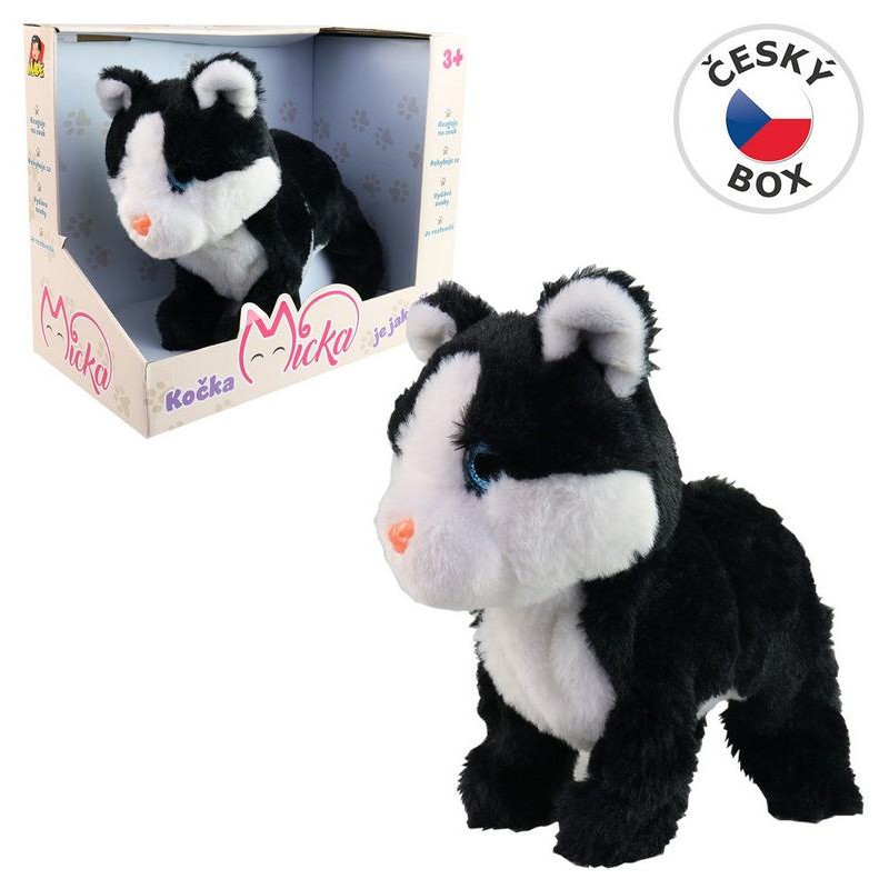 Kočka Micka na baterie, reaguje na zvuk, černá, 26 cm