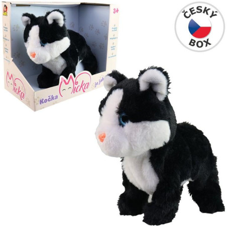 Kočka Micka na baterie, reaguje na zvuk, černá, 26 cm