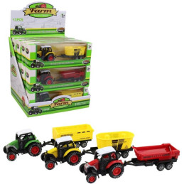 Traktor farmářský s vlečkou, 12 ks v boxu, 10,5 x 3,3 x 3,8 cm