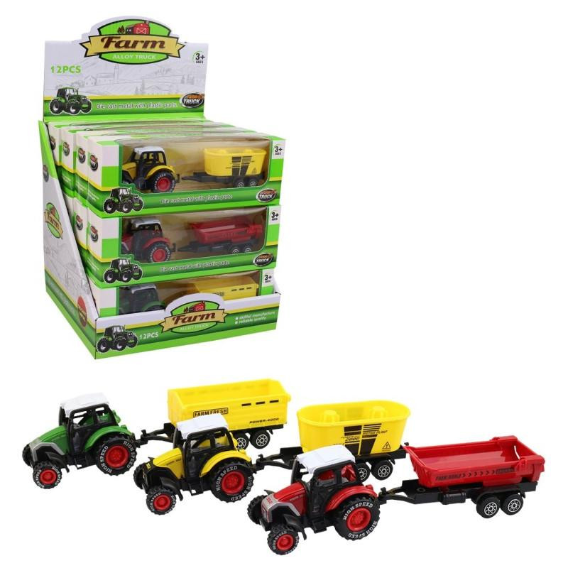 Traktor farmářský s vlečkou, 12 ks v boxu, 10,5 x 3,3 x 3,8 cm