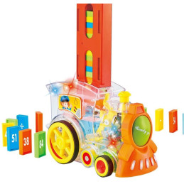 Transparentní lokomotiva domino 86 ks, se světlem, na baterie, 15 x 7,5 x 11 cm