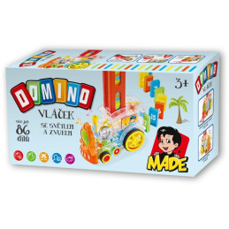 Transparentní lokomotiva domino 86 ks, se světlem, na baterie, 15 x 7,5 x 11 cm